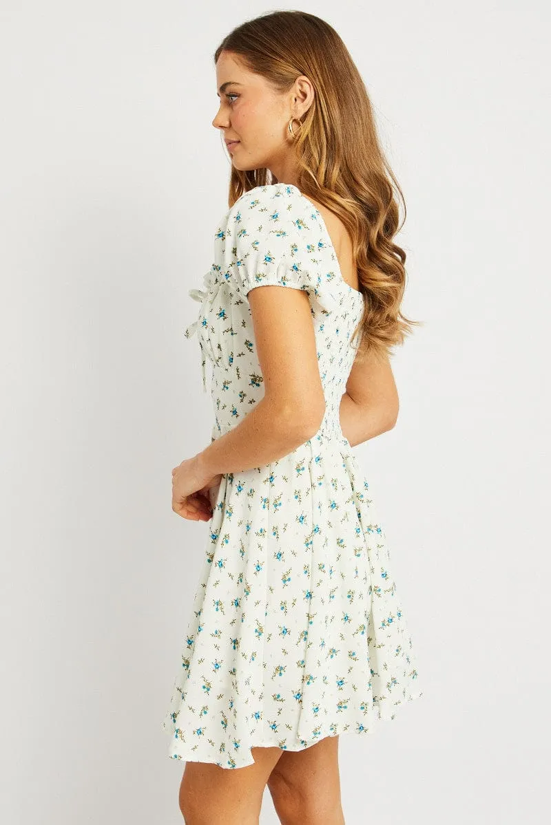 Chic Wear White Ditsy Fit And Flare Dress Mini