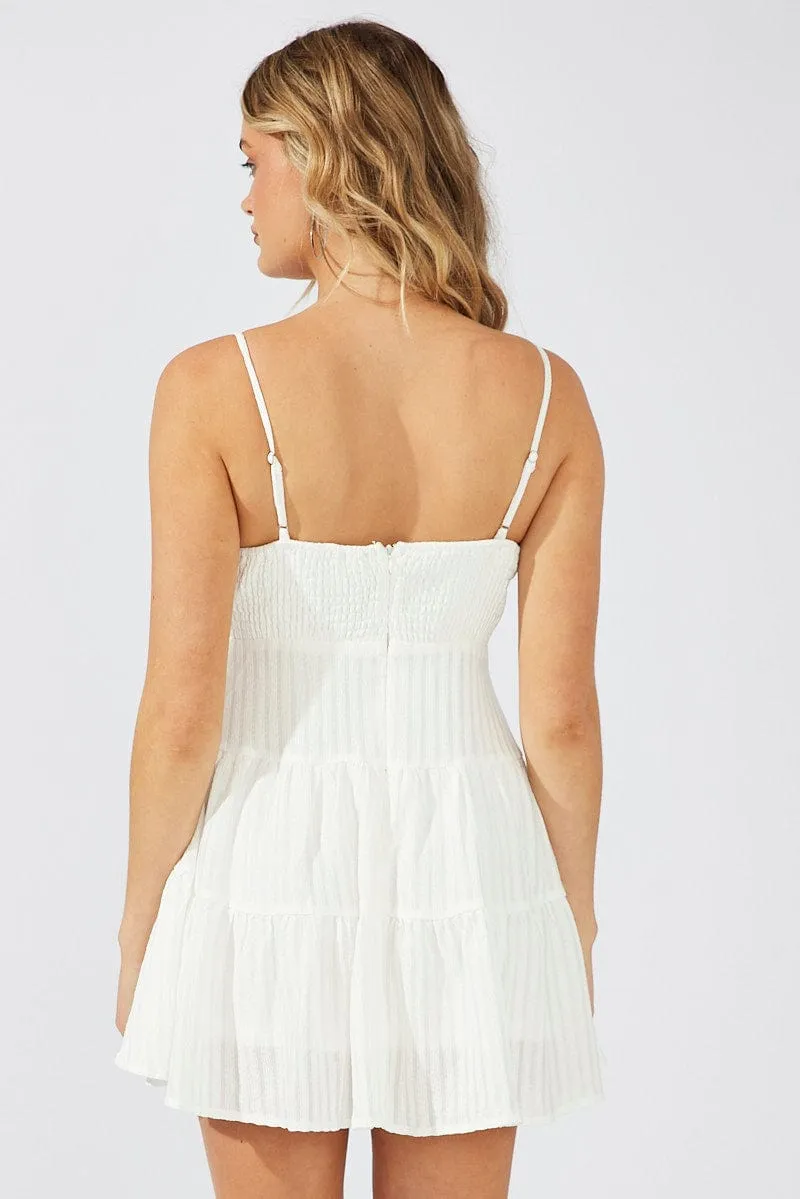White Fit And Flare Dress Mini Textured Fabric Comfortable work-to-play dress
