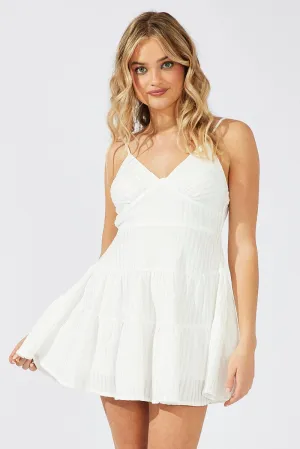 elegant design Beat Soft White Fit And Flare Dress Mini Textured Fabric