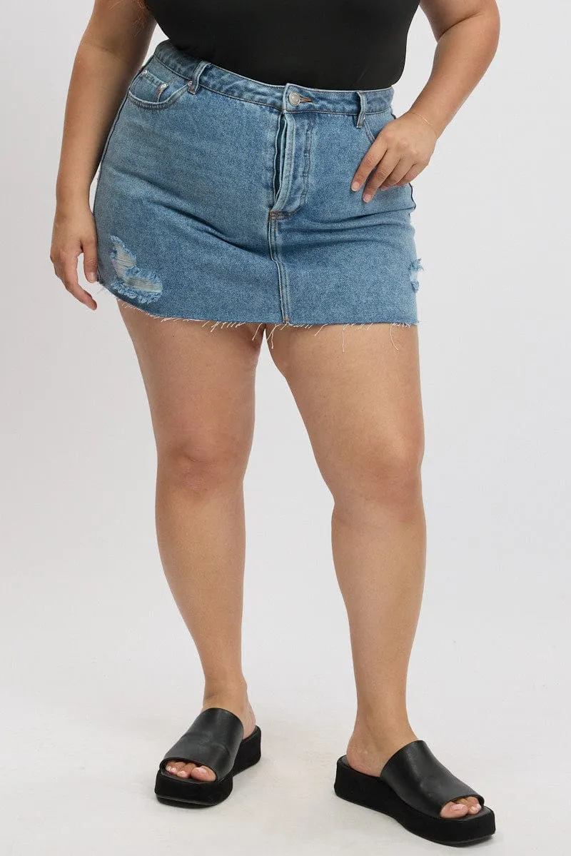 Twist Front music concert Denim Distressed Mini Skirt