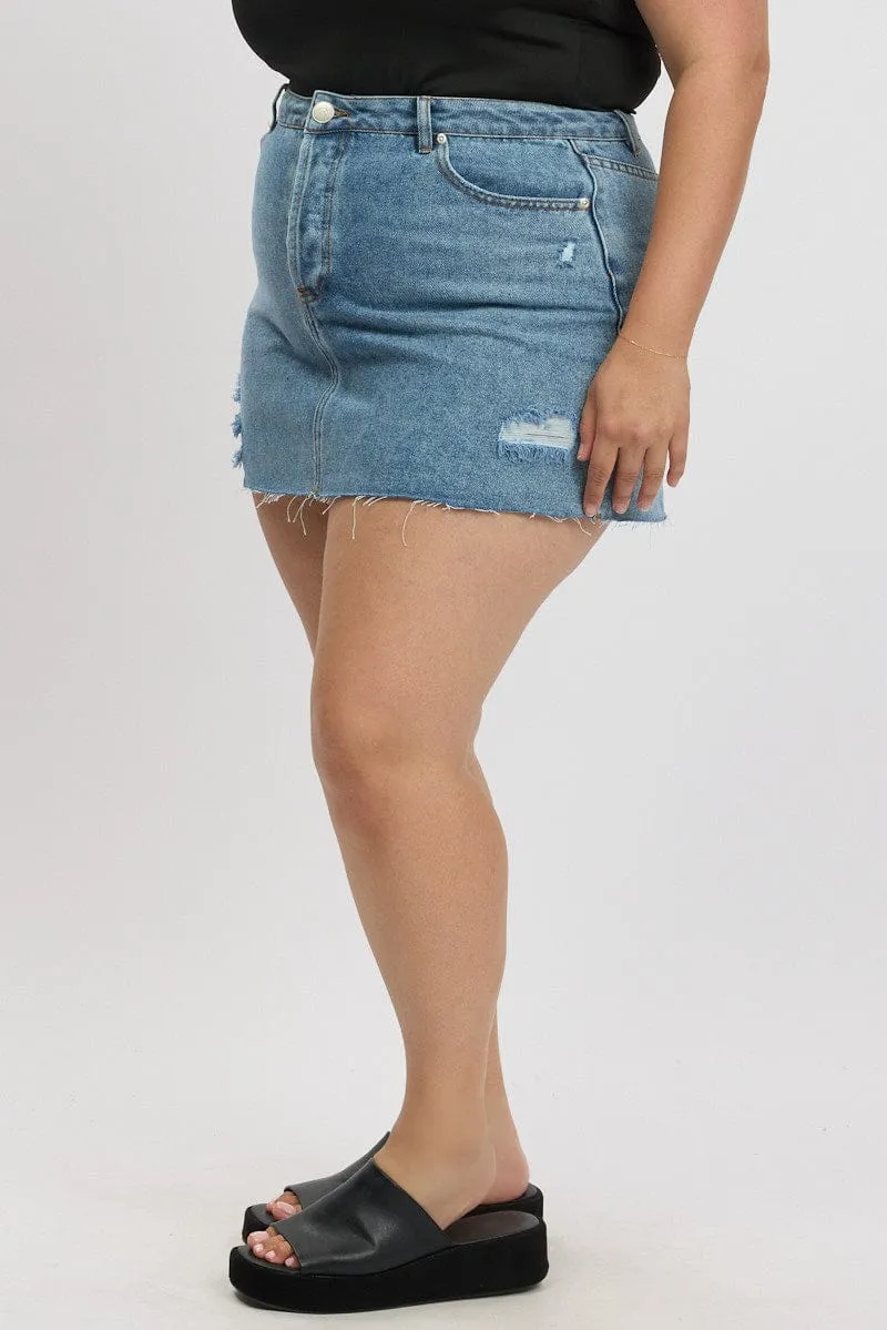 Denim Distressed Mini Skirt Street Vibe