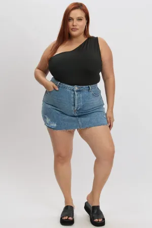 Convertible Length Wool blend Denim Distressed Mini Skirt