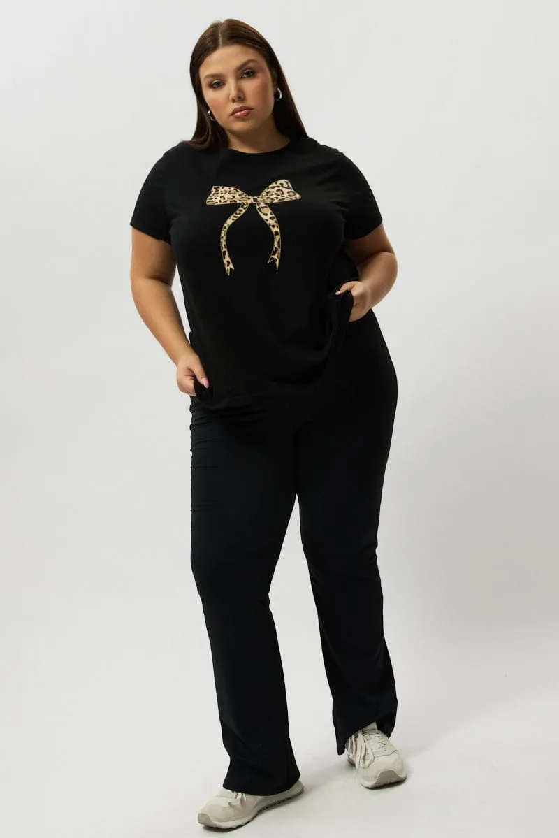 Daily Fashion polo neck Black Graphic T Shirt Short Sleeve Crew Neck
