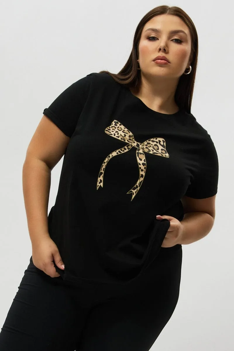 Essential Look Anti Pilling Treatment Black Graphic T Shirt Short Sleeve Crew Neck