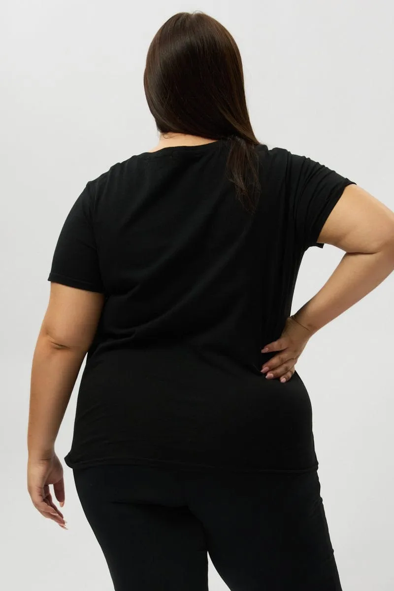 Black Graphic T Shirt Short Sleeve Crew Neck Easy Layer