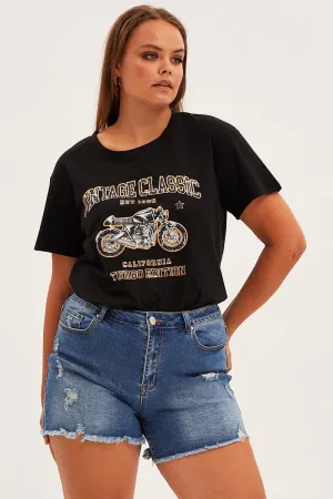 Black Short Sleeve La Bike T-shirt Daily Style Trend Garment Dyed
