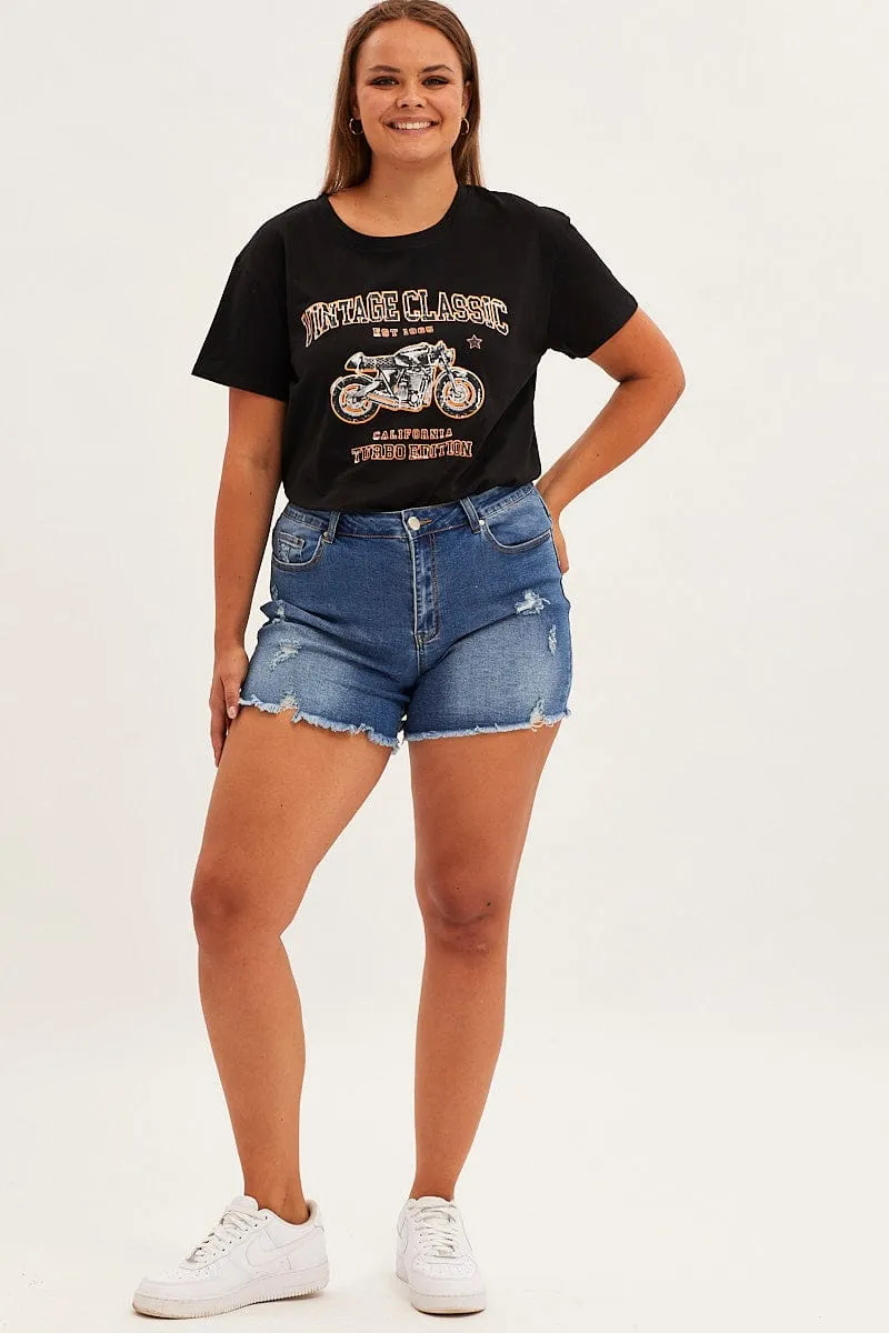 Black Short Sleeve La Bike T-shirt Durable Color Retention