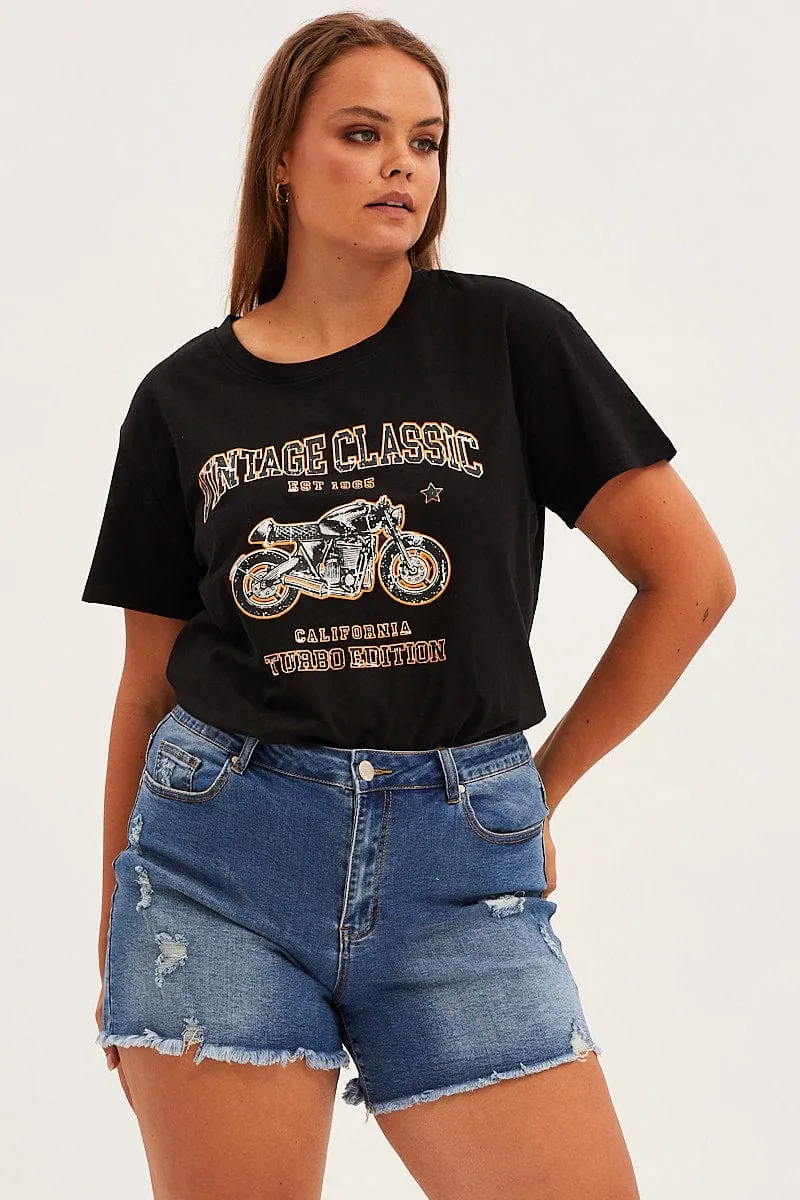 Black Short Sleeve La Bike T-shirt Daily Style Trend Garment Dyed