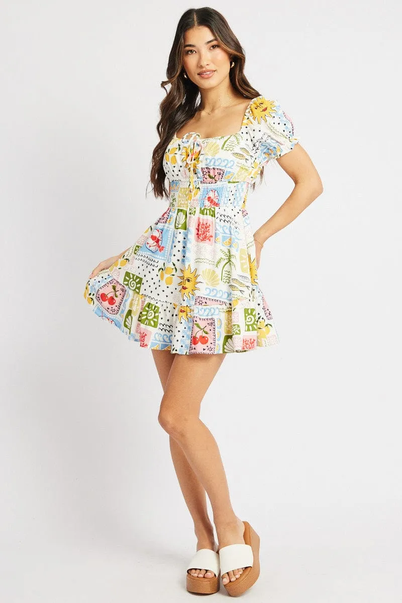 Multi Abstract Fit And Flare Dress Mini Urban Star