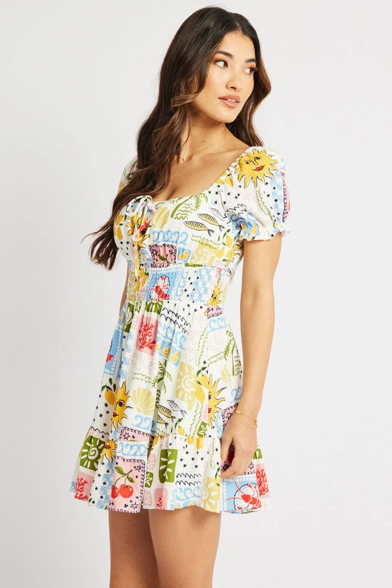 Timeless Fashion Multi Abstract Fit And Flare Dress Mini