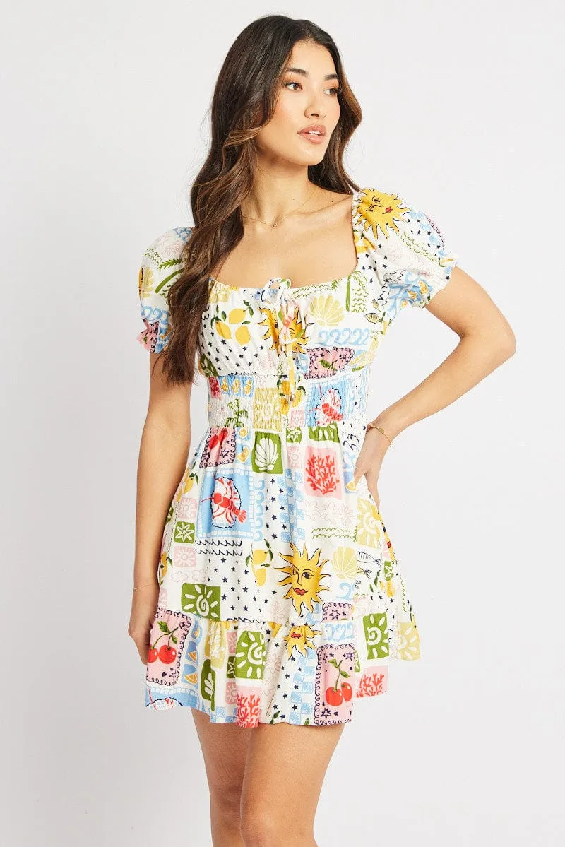 Stylish Daywear Star Rush Multi Abstract Fit And Flare Dress Mini