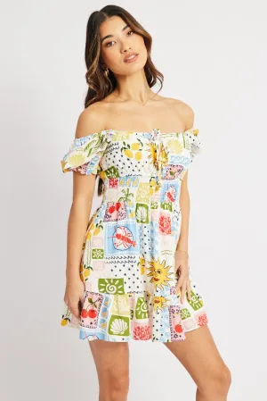 Relaxed Silhouette Pop Light Multi Abstract Fit And Flare Dress Mini