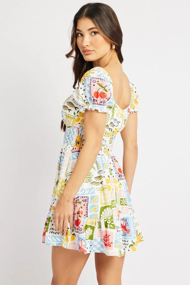 Trend Light Multi Abstract Fit And Flare Dress Mini