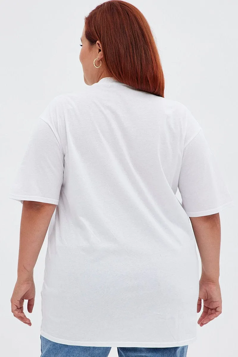 White Graphic T-shirt Embroidered St Tropez Garment Dyed Finish Vintage Wash Effect