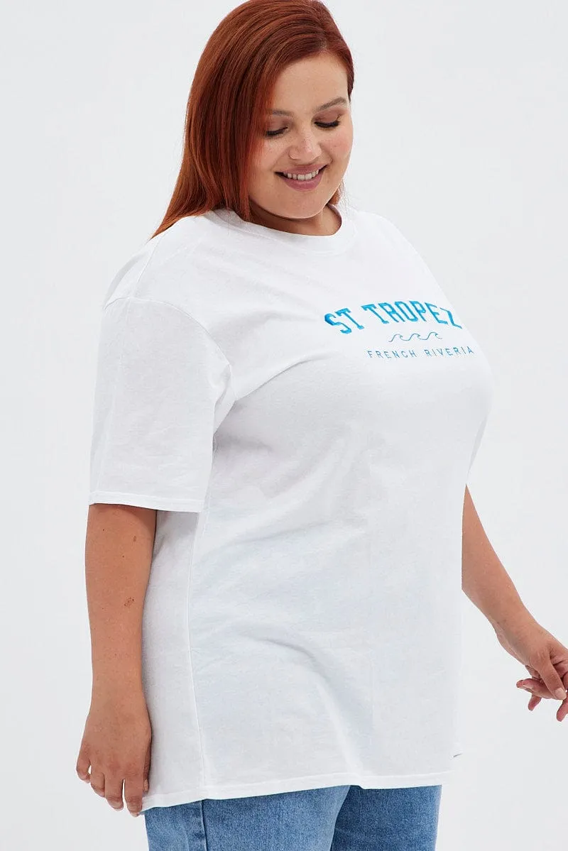 Chic Fashion Quick Dry Fabric White Graphic T-shirt Embroidered St Tropez