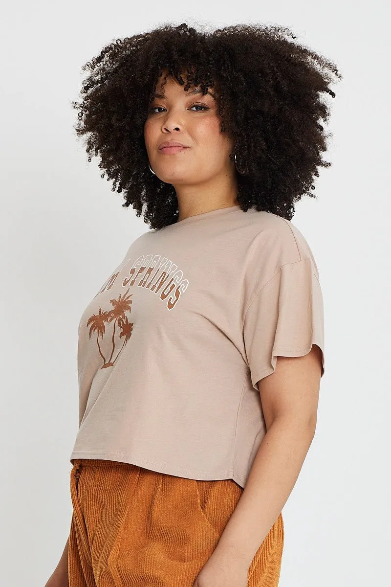 Pink Graphic T-shirt Palm Springs Crew Neck Cotton Outdoor Ready Sporty Layer