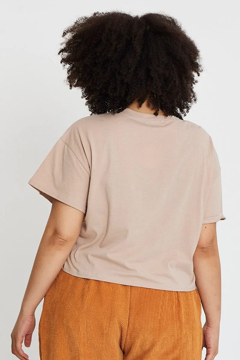 Pink Graphic T-shirt Palm Springs Crew Neck Cotton TexturedWeavePattern