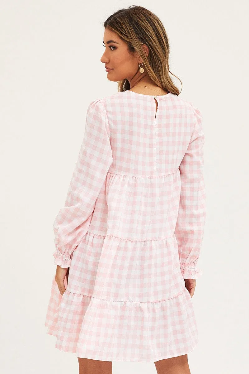 Scene Hot Mini for a night out Check Mini Dress Long Sleeve Round Neck