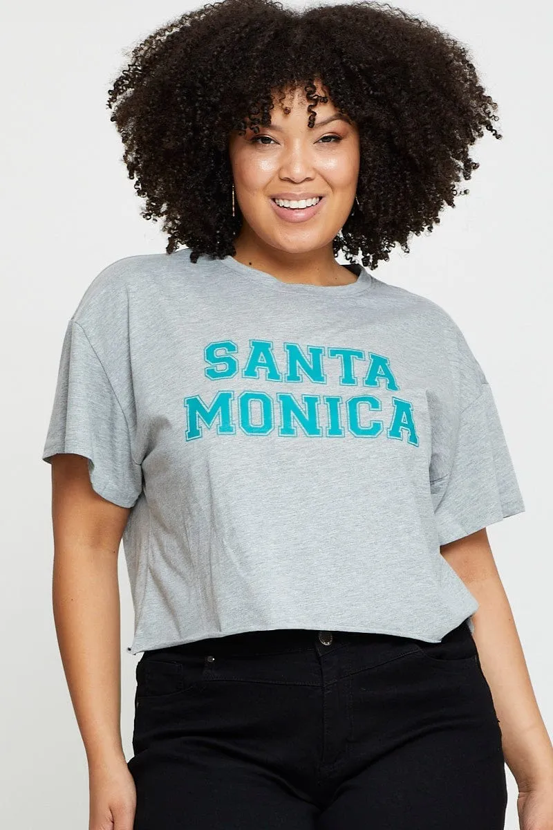 Grey Crop T-shirt Santa Monica Short Sleeve Semi Classic Comfort Premium Comfort