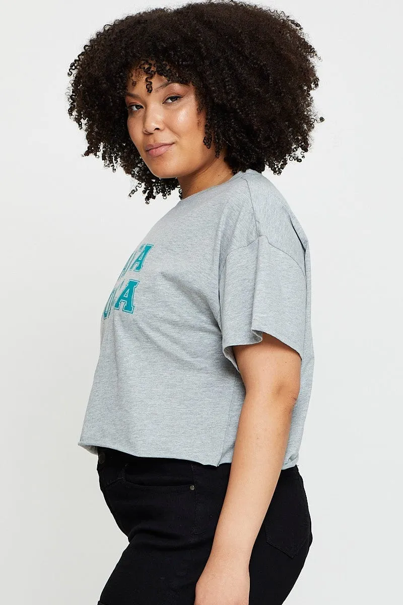 MultipurposeCuffs Grey Crop T-shirt Santa Monica Short Sleeve Semi