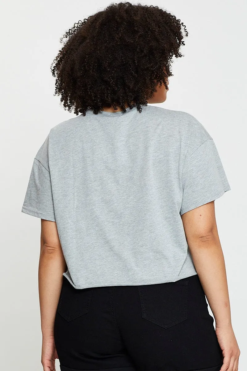 Formal Elegance Timeless Design Grey Crop T-shirt Santa Monica Short Sleeve Semi