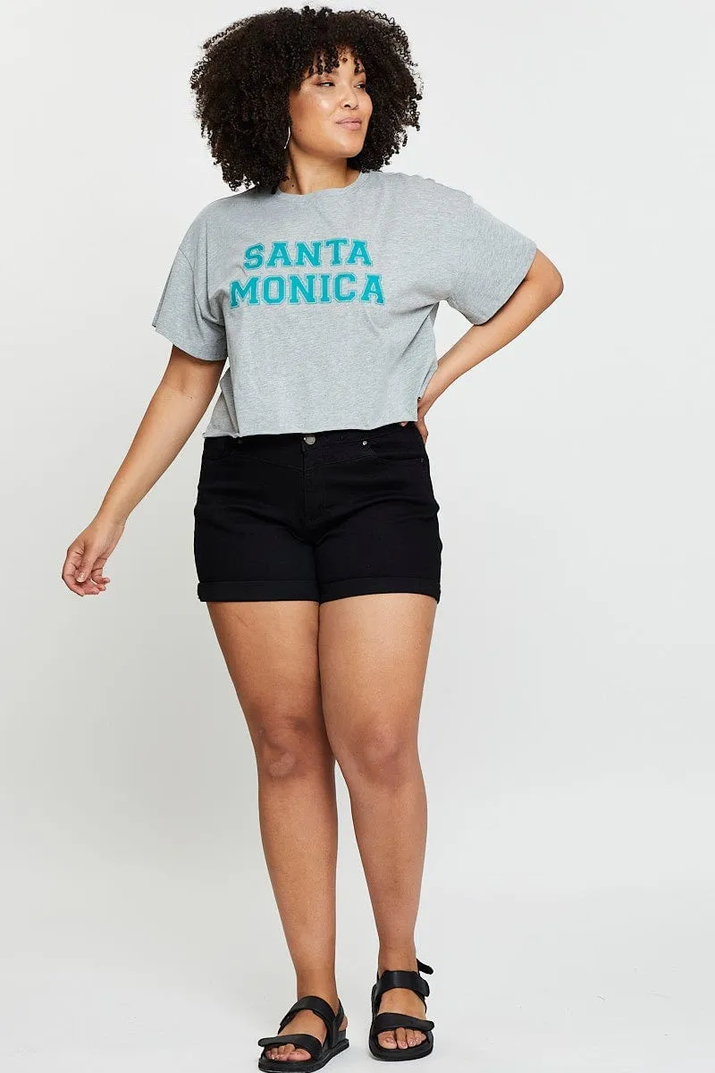 Grey Crop T-shirt Santa Monica Short Sleeve Semi Eco-friendly