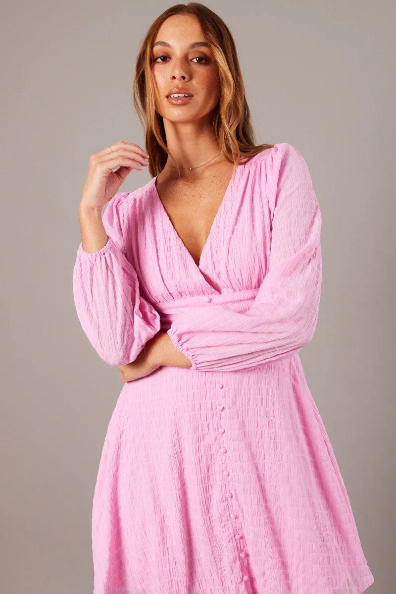 Metro Edge temperature regulation Pink Fit And Flare Dress Long Sleeve