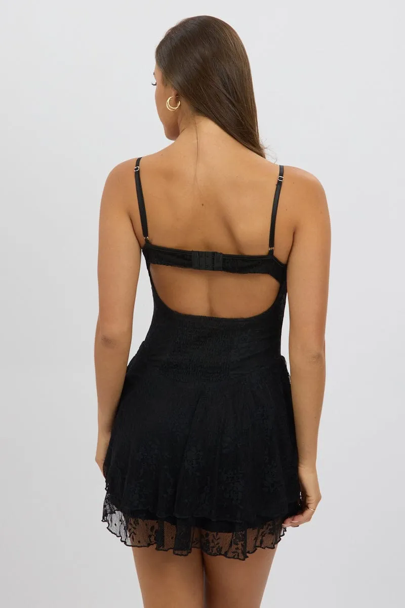 Elite Core Black Fit And Flare Dress Strappy Lace
