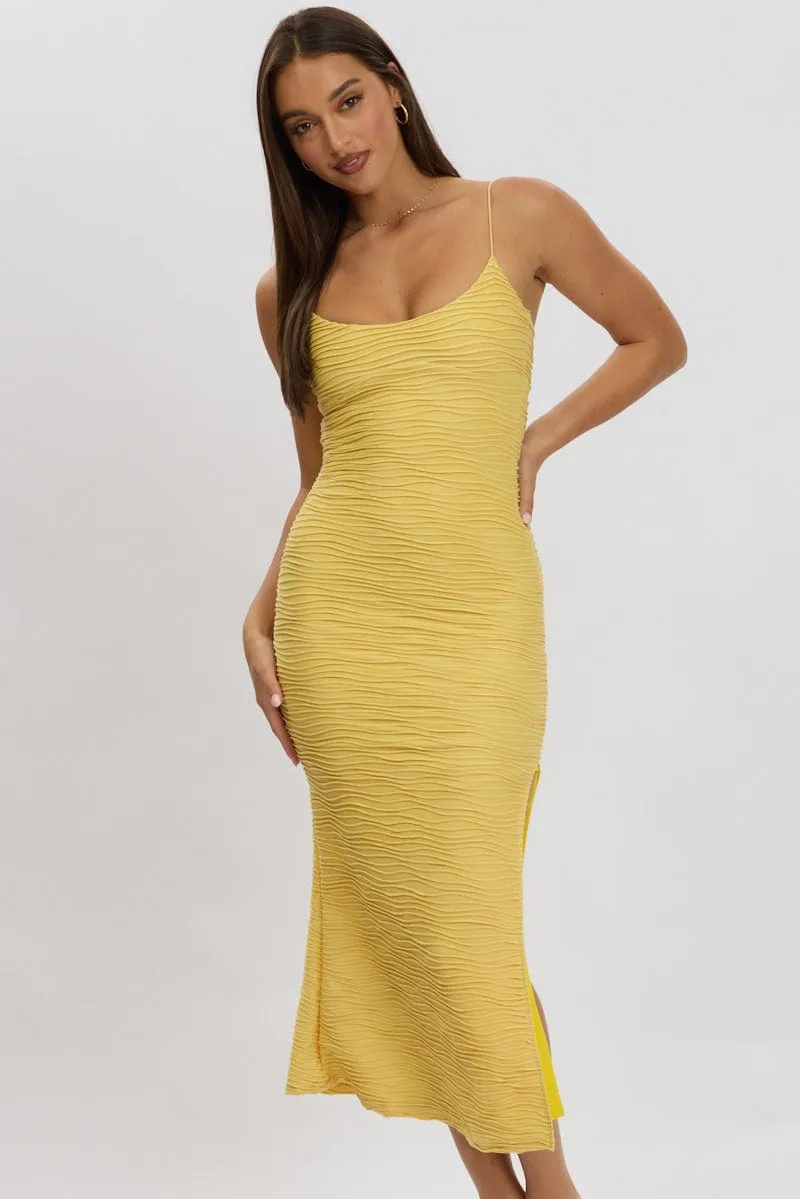 Yellow Bodycon Dress Sleeveless Midi Warm Sweater