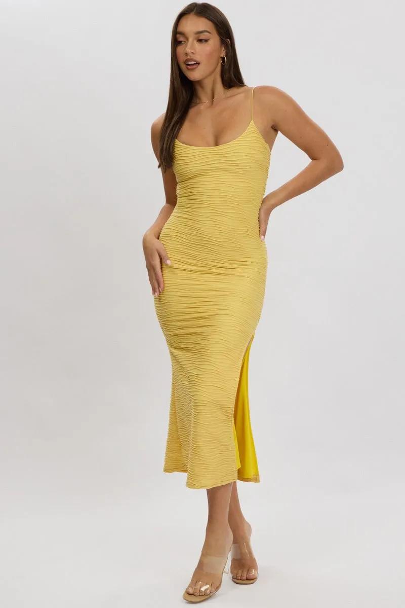 Yellow Bodycon Dress Sleeveless Midi Street Fashion