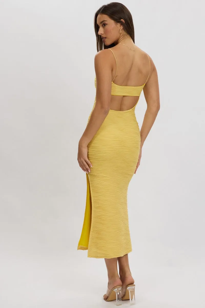 Yellow Bodycon Dress Sleeveless Midi SmoothInnerLining Comfortable fit