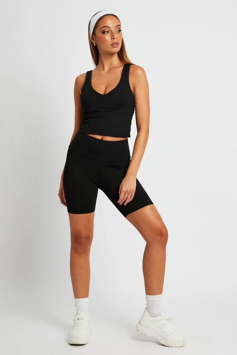 Black Tank Top Sleeveless V Neck Wide Glow