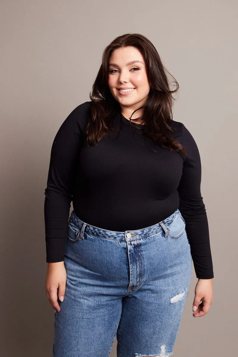 BuiltIn Grip Spanish Glow Black Bodysuit Long Sleeve Crew Neck Supersoft