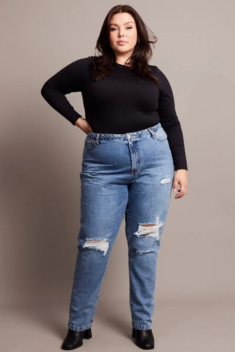 Black Bodysuit Long Sleeve Crew Neck Supersoft Flexible Outerwear