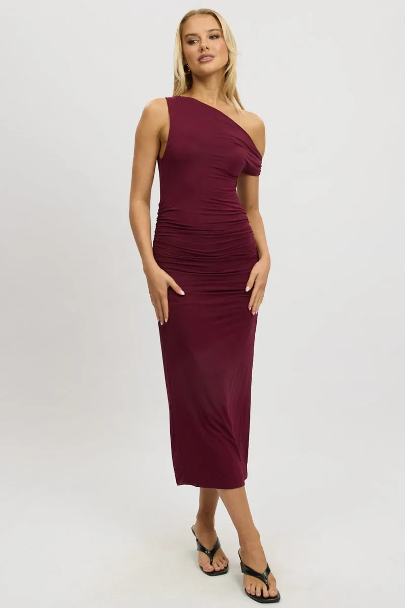 Red Bodycon Dress Twist Off Shoulder Joyful Mood