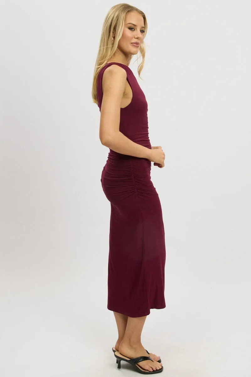 Red Bodycon Dress Twist Off Shoulder Farm Glow Thick Fiber