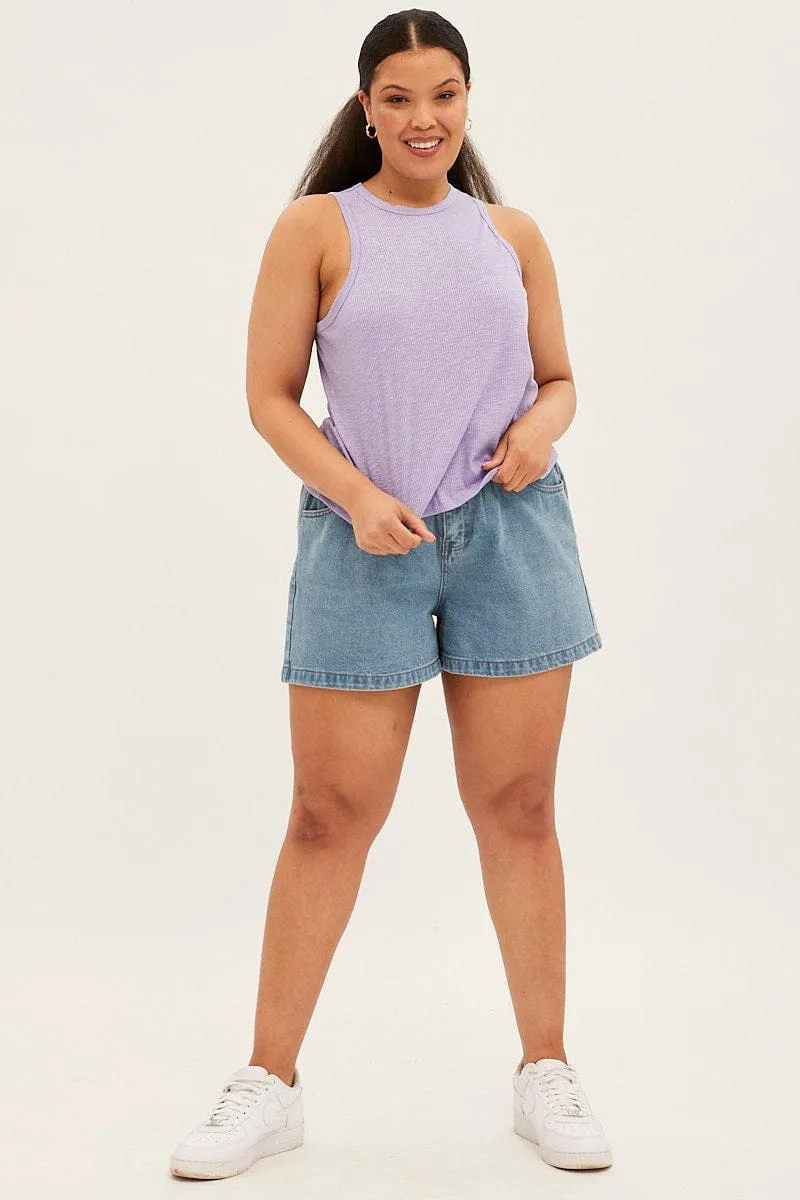 Purple Tank Top Sleeveless Crew Neck Inner Glow Adjustable Drawcord