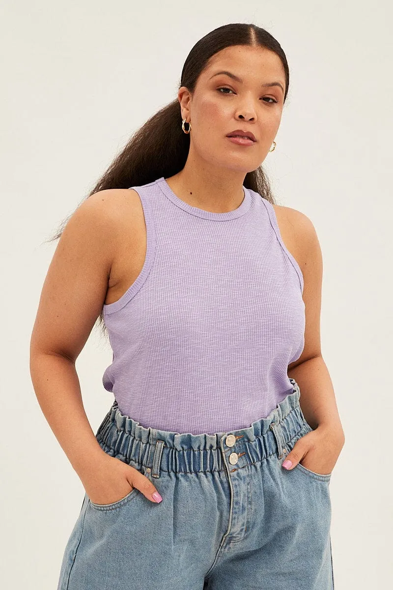 Purple Tank Top Sleeveless Crew Neck Dance Light
