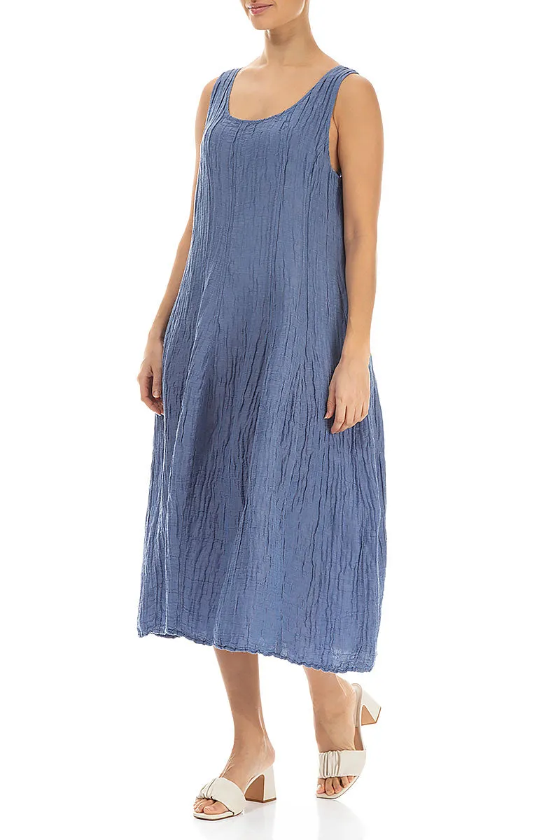 TemperatureControlTechnology SlipResistantHem Sleeveless Balloon Crinkled Blue Nova Silk Linen Dress