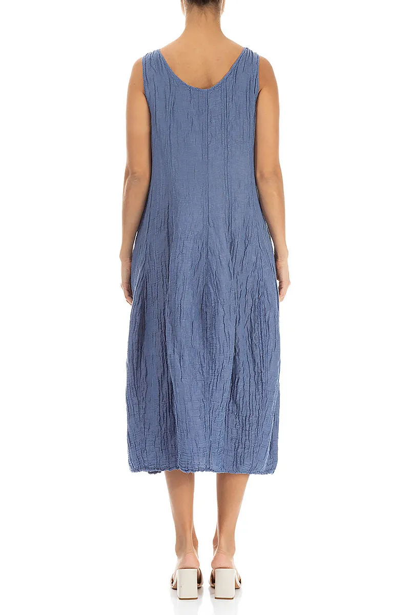 ShockAbsorbent Padding MultiPocketDesign Sleeveless Balloon Crinkled Blue Nova Silk Linen Dress