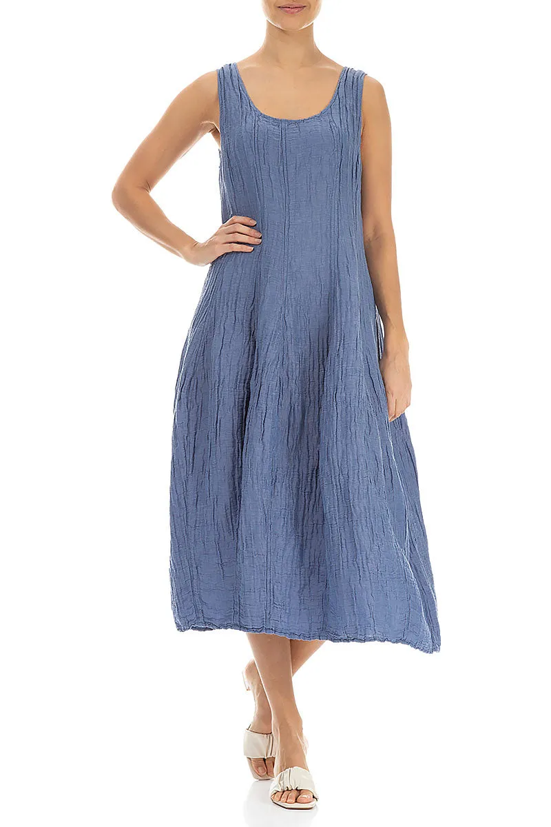 Sleeveless Balloon Crinkled Blue Nova Silk Linen Dress StretchComfort