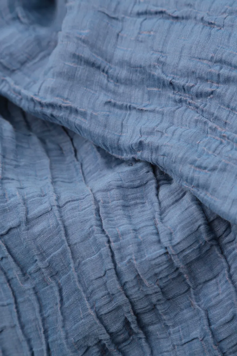 Sleeveless Balloon Crinkled Blue Nova Silk Linen Dress Antibacterial lining Professional Look