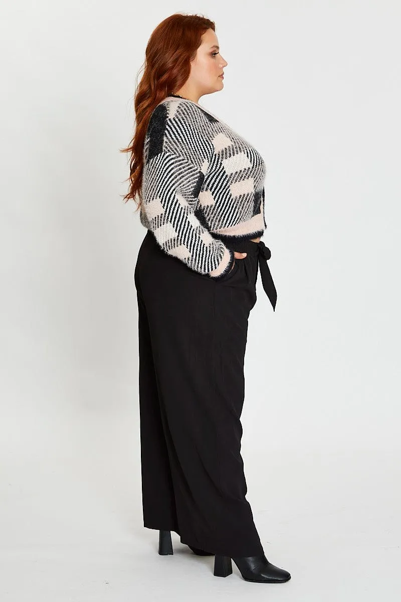 Relaxed Waist Black High Waist Wide Leg Crepe Pants