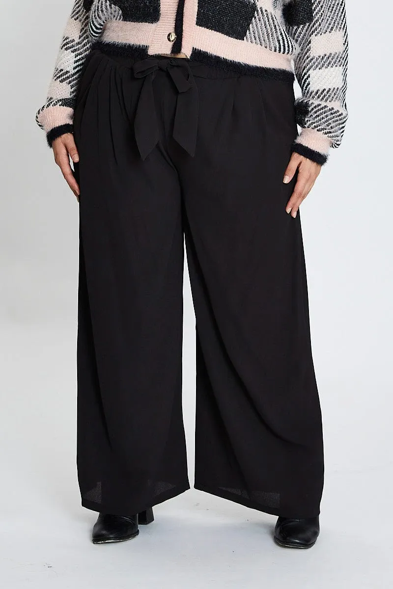 Black High Waist Wide Leg Crepe Pants Minimal Vibe Work Comfort