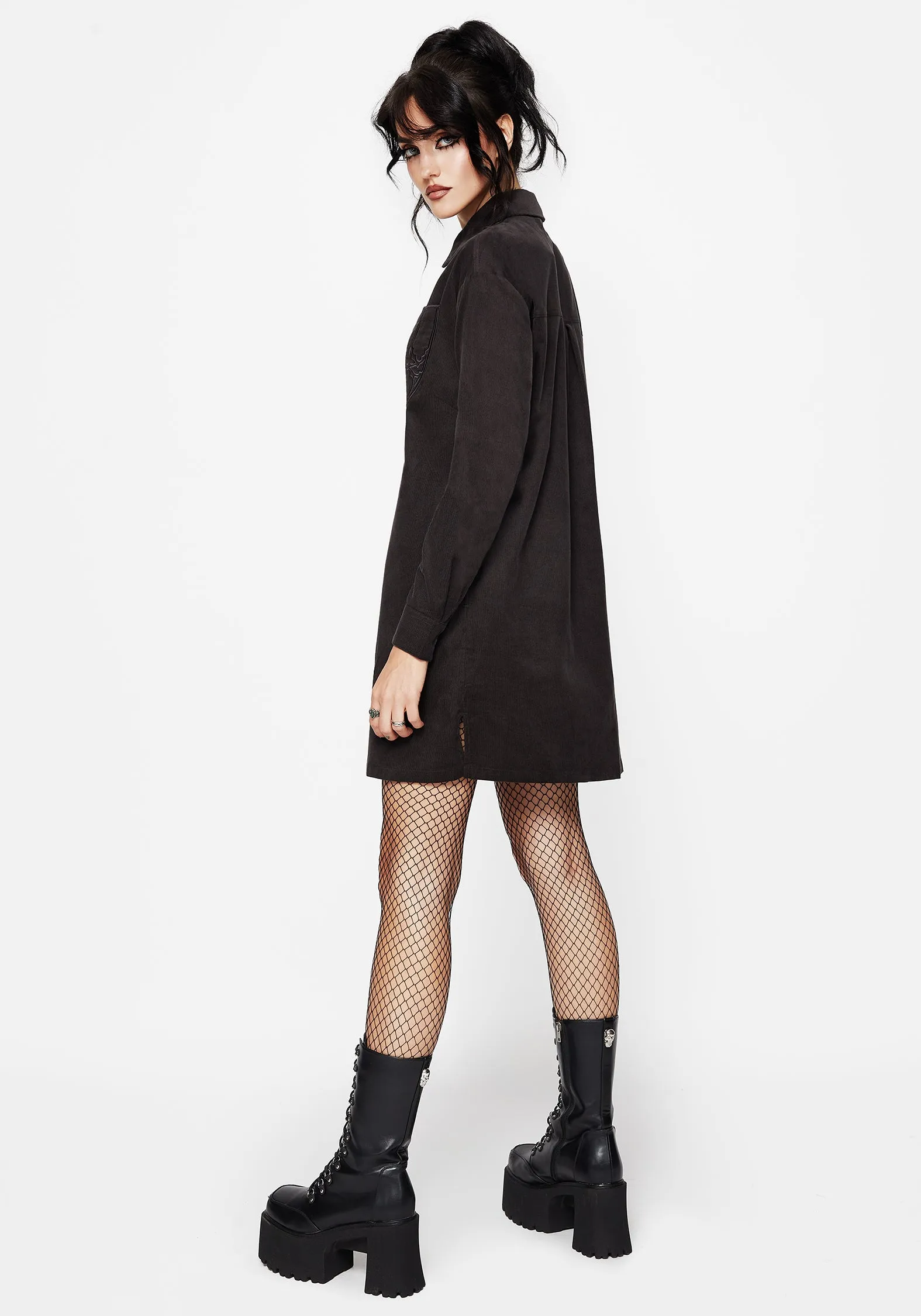 Pop Hot Bar Pop Axis Cotton Pocket Embroidered Mini Shirt Dress