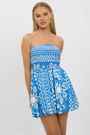 Blue Abstract Balloon Mini Dress Strapless solo wear Pop Beat