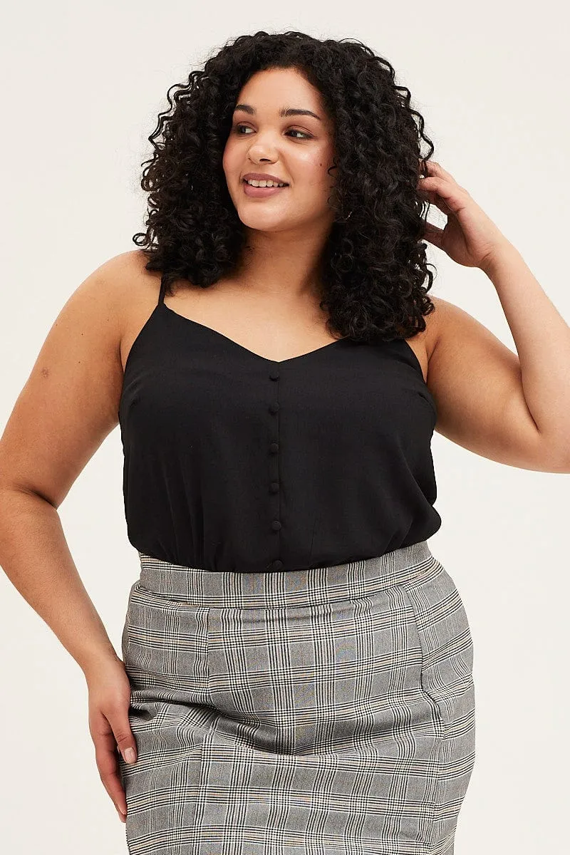 Trendy Jacket Black Button Front Singlet Top