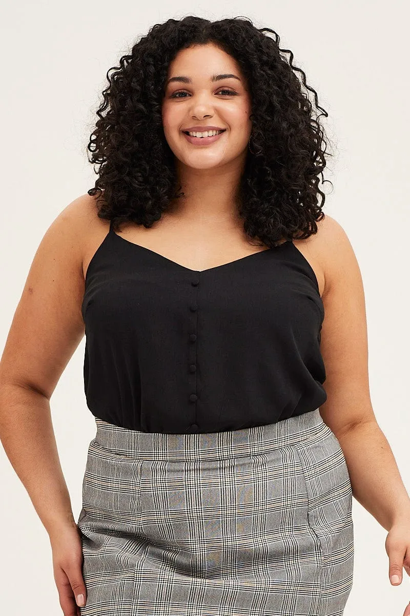 Black Button Front Singlet Top fresh start