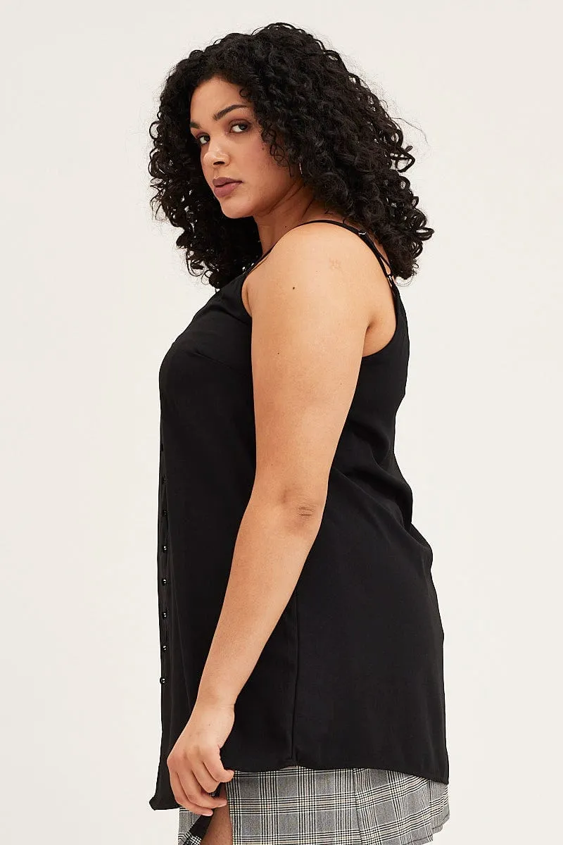 Classic Jeans Black Button Front Singlet Top