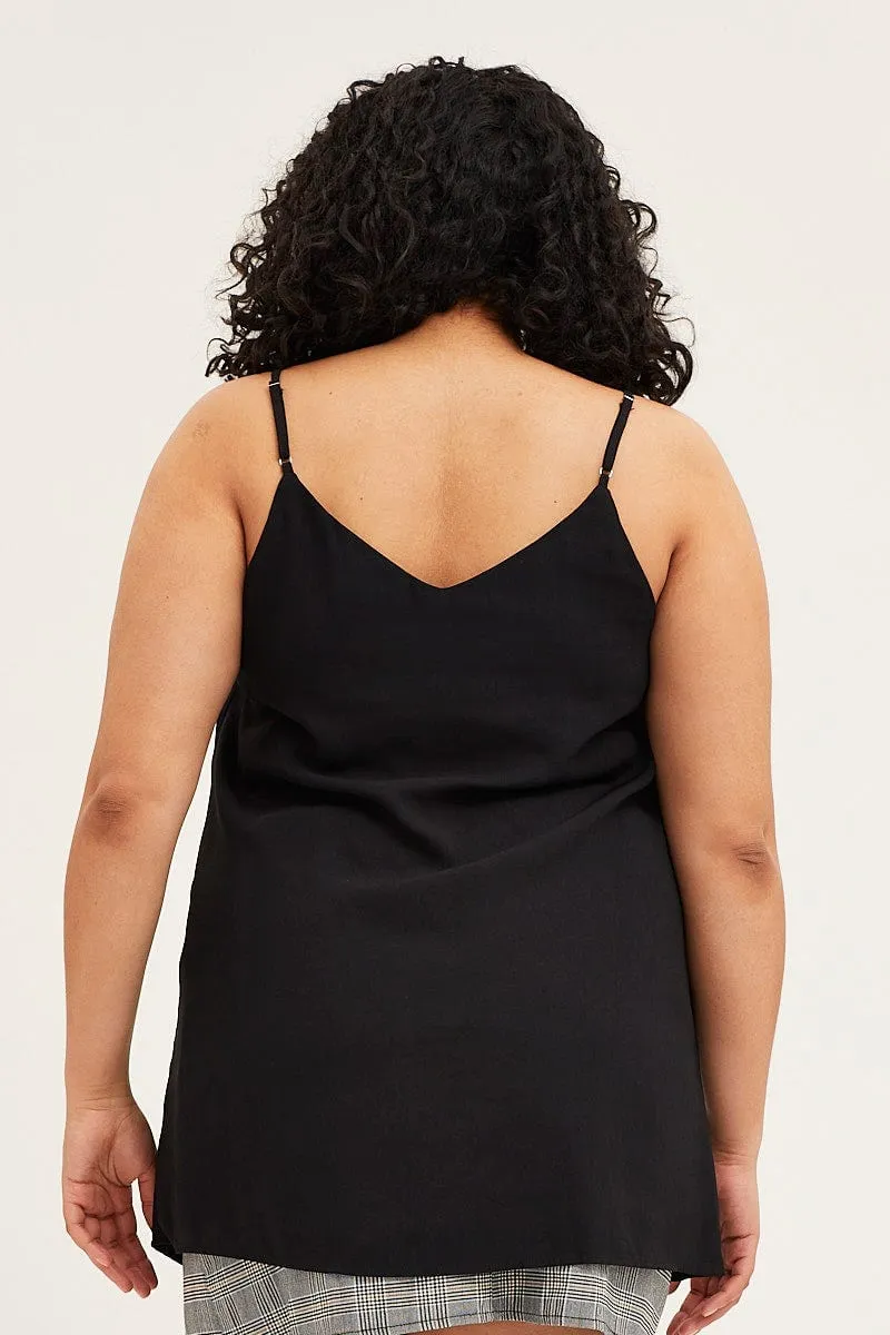 Travel Vibe Black Button Front Singlet Top
